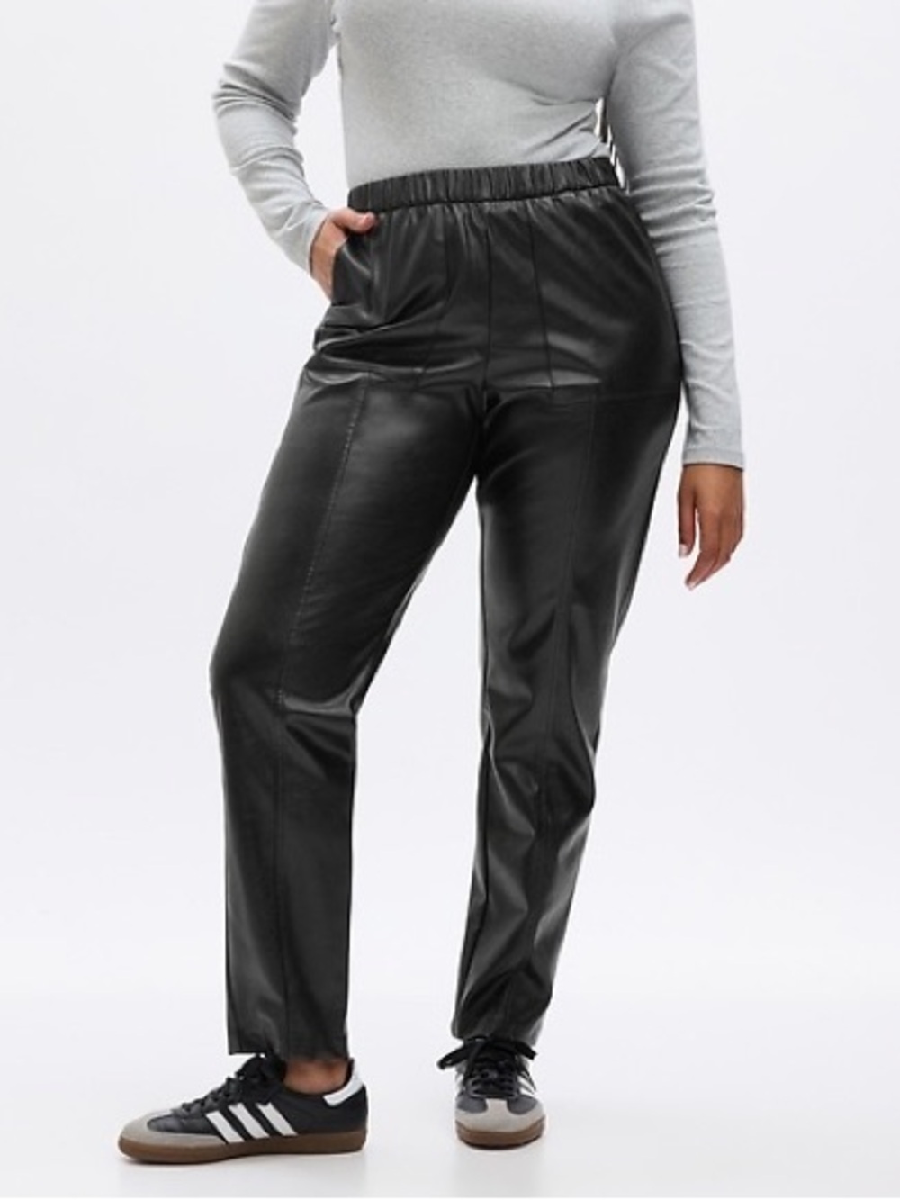 GAP High Rise Vegan Leather Straight Elastic Waist Pull-On Pants *TALL